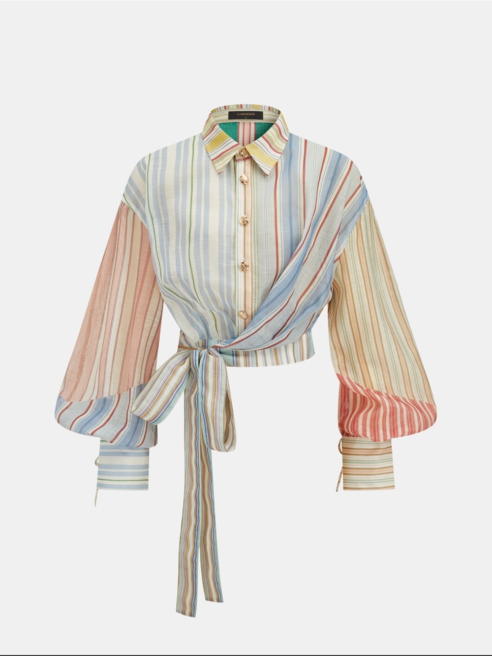 Striped Tie-Waist Cropped Button-Up Top - Multi